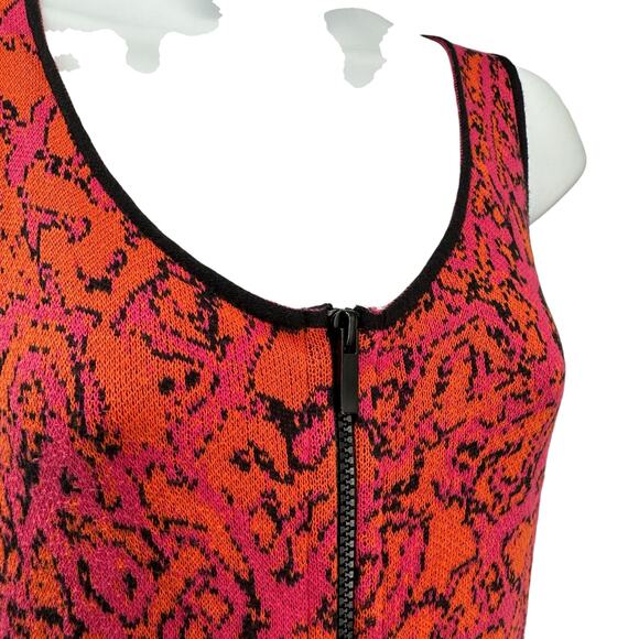 DAMASK Pink and Orange Knit Sleeveless Shift Midi Dress Small Boho Print Groovy - Picture 2 of 5